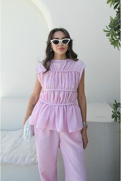 Havoş Pink Layer Blouse Pants Set