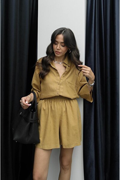 Havoş Mink Case Washable 100% Linen Shorts Shirt Set