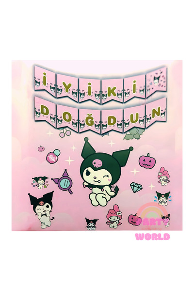 party world لافتة كورومي "عيد ميلاد سعيد" - زينة عيد ميلاد ذات طابع أسود وردي