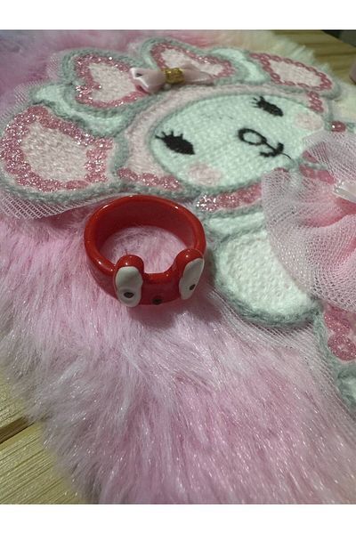 Herşey Nota Red Children's Ring with Cute Cartoon Figure – Fixed Size Resin Jewelry