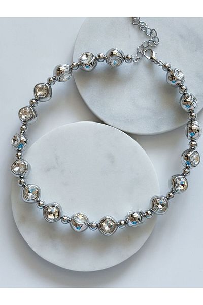 CHARMLUCKY Steel Stone Choker Necklace