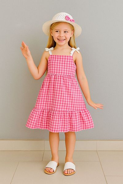 AXXAN Girl's Dress Summer Zero Sleeve with Hat Tricotone Dress