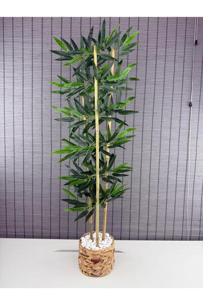 Bahçem Dekoratif Hasır Su Sümbülü Saksılı Yapay Yapraklı Dekoratif Bambu Ağac...