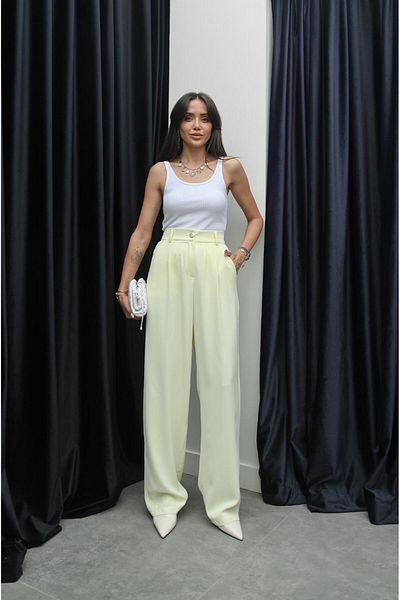 Havoş Light Yellow Gold Button Detailed Palazzo Trousers