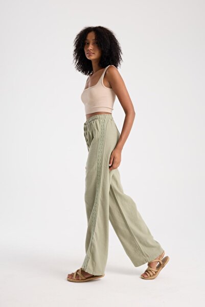 İLKCET MODA Yan Ethnic Patterned Oversize Linen Trousers