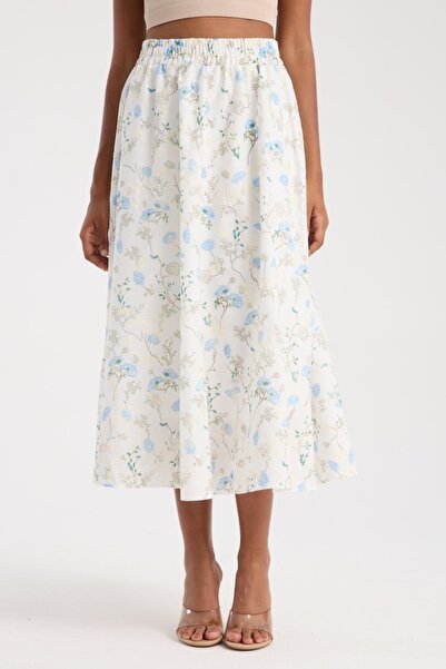 İLKCET MODA Floral Pattern Lined Midi Women's Skirt