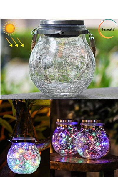 Fırsat7 Çatlamış Cam Görünümlü Güneş Enerjili Solar Cam Kavanoz İçinde RGB Dı...