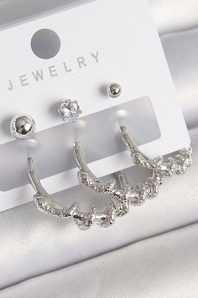 Avantaj Kapıda ®   Brass Silver Color Spiral Snake Ring Model Zircon Stone Topcuk Detail Women's Earring Set
