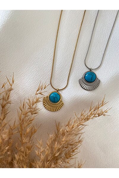 stainless steell قلادة Yelpaza موديل Emerald Stone من الفولاذ العتيق