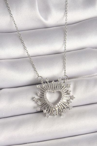 Avantaj Kapıda ®   316L Steel Silver Color Zircon Stone Heart Model Women's Necklace