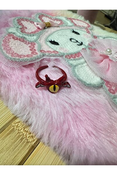 Herşey Nota Cute One-Eyed Red Cartoon Monster Figured Children's Ring – Fixed Size Resin Jewelry