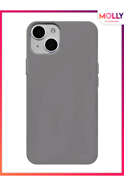 Molly iPhone 13 İçin Alfa Gri Liquid İçi Kadife Silikon Kılıf