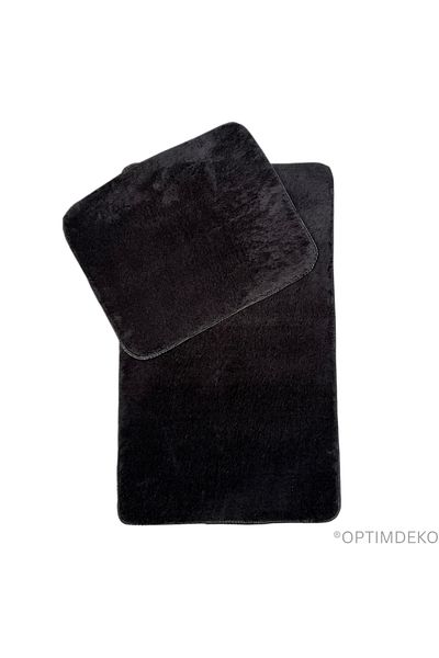 OPTIM DEKO Ultra-Fluffy and Non-Slip Bath Mat Set, 100x60 + 60x50 cm, Premium Comfort, Black