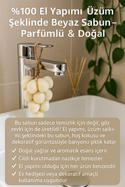 ETT El Yapımı Üzüm Şeklinde Sabun – Beyaz, Parfümlü, Doğal Hediye Sabunu