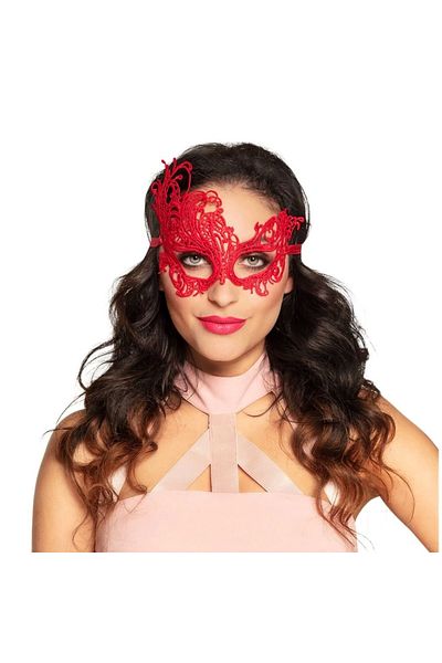 Lenaca Red Color Lace Mesh Embroidered Party Mask Model 1