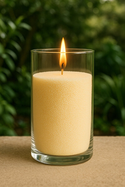 ZURİ DESİGN İnci Toz Mum Cam Vazo 10 cm (15 cm 10 adet Fitil ile)