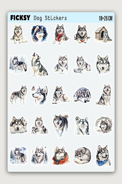 Ficksy Siberian Husky Dog Sticker Set - 25 Sticker Stickers