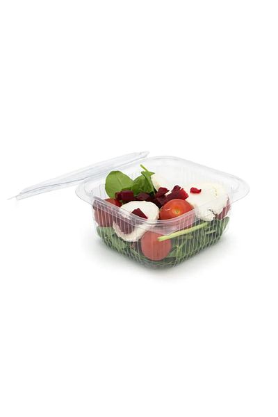 LYOBEST Set 100 caserole transparente din PET, cu capac atasat, 375 ml