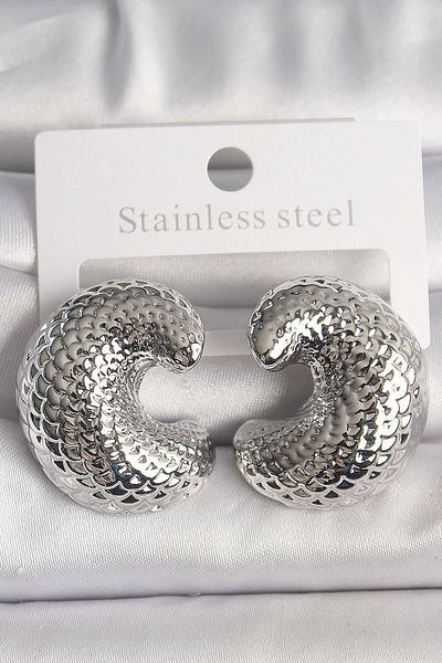 Avantaj Kapıda ®   Brass Silver Color Snake Back Embroidered Half Ring Model Women's Earrings