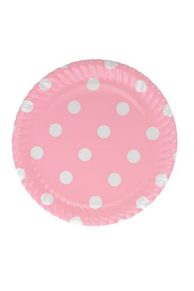 Roll-Up Cardboard Plate 8-Piece Pink Polka Dot 23 cm
