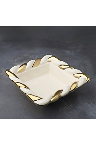 Kosova Çırağan Home Porselen Burgulu Gold Avangard Kare Derin Sunum & Servis Kasesi & Dekoratif Sunumluk