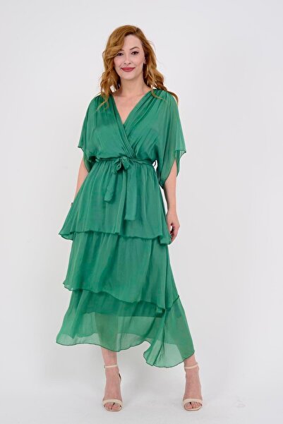 EREN STYLE Rochie lungă din mătase italiană cu talie dublu