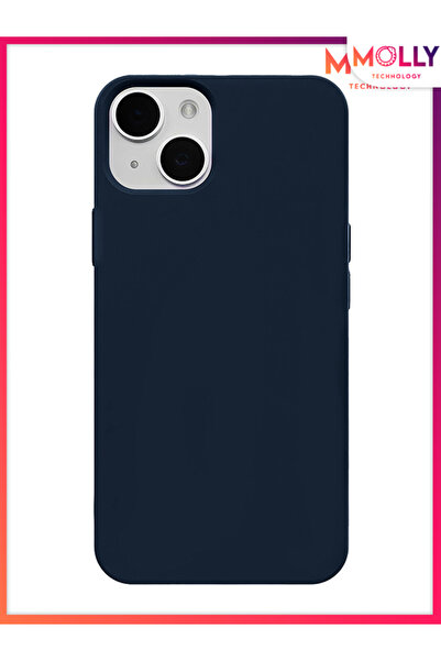 Molly iPhone 13 İçin Gece Mavisi Liquid İçi Kadife Silikon Kılıf