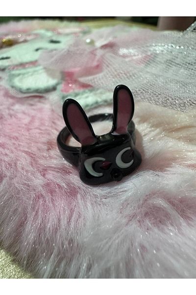 Herşey Nota Black Cute Ring with Punk Eye Design – Fixed Size Resin Cartoon Children's Jewelry