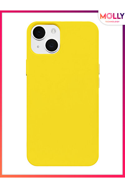 Molly iPhone 13 İçin Sarı Liquid İçi Kadife Silikon Kılıf
