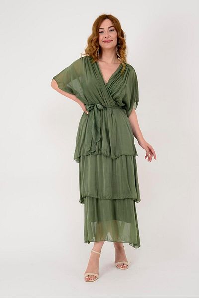 EREN STYLE Ιταλικό μακρύ μεταξωτό φόρεμα με διπλό στήθος