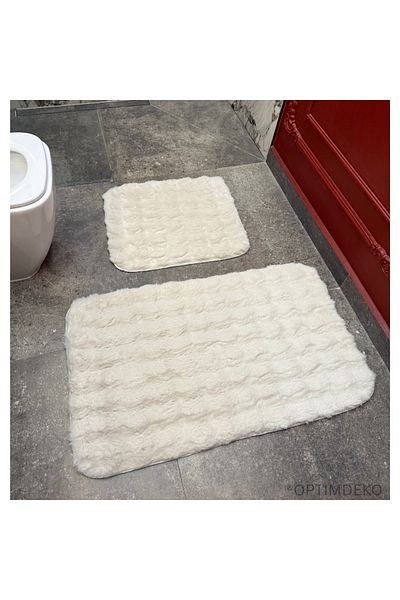 OPTIM DEKO Ultra-Fluffy and Non-Slip Bath Mat Set, 100x60 + 60x50 cm, Premium Comfort, Soft White