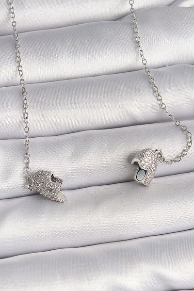 Avantaj Kapıda ®   316L Steel Silver Color Zircon Stone Magnet Heart Model Women's Necklace