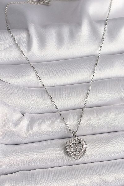 Avantaj Kapıda ®   316L Steel Silver Color Chain Zircon Stone Heart Model Women's Necklace