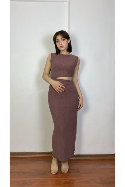 Butik Yazlık Asimetrik Bel Dekolteli Bürümcük Maxi Elbise - Şık Kesim