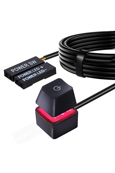 OEM Mechanical ON/OFF Button PC LED 7 Colors ABS Gaming Power Switch Extension Cable 2M with LED Black O