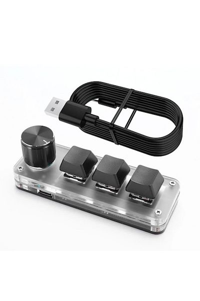 OEM Mini tastatură mecanică macro pentru jocuri, 3 taste, 1 potențiometru, programabilă, conexiune USB, neagră