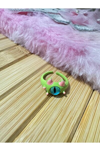 Herşey Nota Cute Green Cartoon Figured Children's Ring with Punk Eyes – Resin...