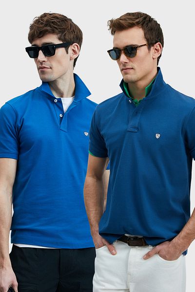 Lufian Με λογότυπο Βαμβακερό Comfort Fit Κουμπί γιακά Polo 2'li Μπλουζάκια Ανδρικό T SHIRT 111040206S2