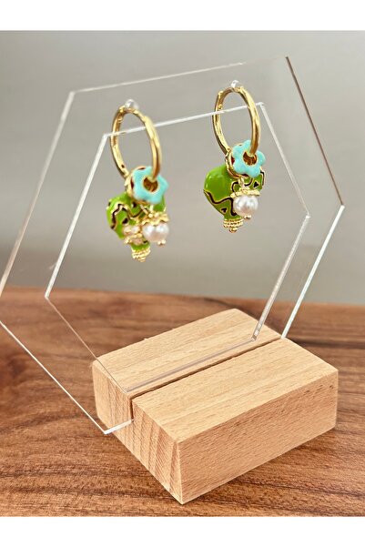 mibrillo Green Enamel Heart Detail Multiple Charm Earrings Summer Earrings