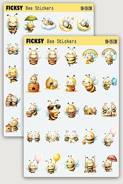 Ficksy Cute Bee Sticker Set - 50 Sticker Stickers