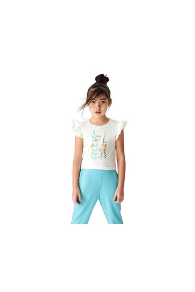nk kids Girl's T-Shirt Narcissus Printed Ecru 100% Cotton