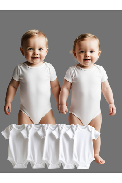 ARELSTORE 5'li Kısa Kollu %100 Pamuk Bebek Zıbın 5'li Paket