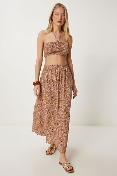 Happiness İstanbul Damen-Rock-Set mit getrocknetem Rosen-Knochenmuster, FK00026