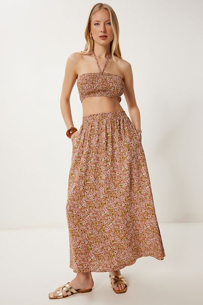 Happiness İstanbul Damen-Rock-Set mit getrocknetem Rosen-Knochenmuster, FK00026