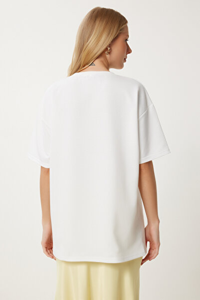 Happiness İstanbul Women's Ecru Floral Printed Knitted T-Shirt Zv00320