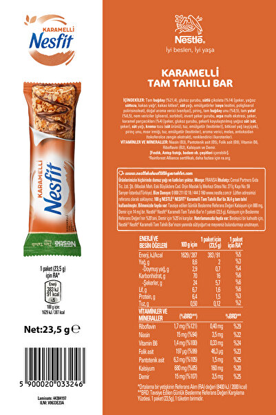 Nesfit Nestlé Nesfit Karamelli Tam Tahıllı Bar 23,5g