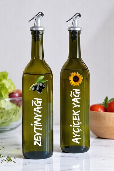 hemlife 750 ml Olive Oil Bottle - Oil Pot Damlatex Lid - Oil Bottle Glass with White Label
