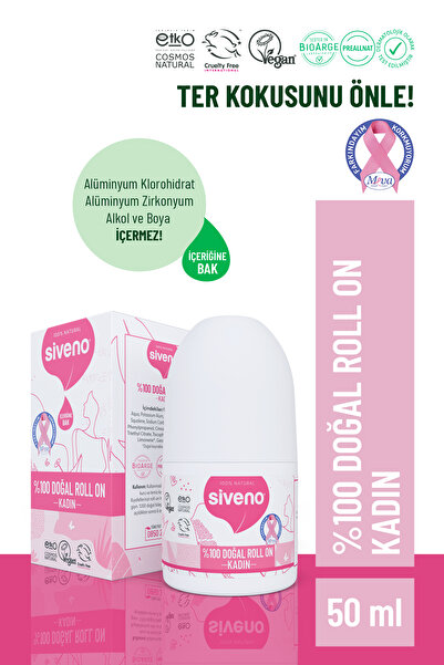 Siveno %100 Doğal Roll-on Kadın Deodorant Ter Kokusu Önleyici Bitkisel Leke B...