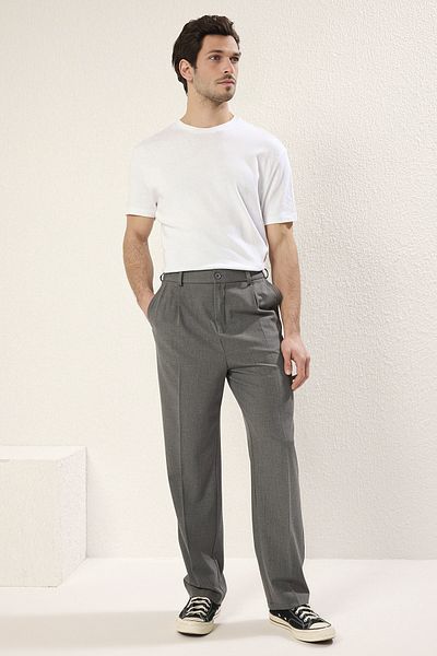 Trendyol Collection Szürke Wideleg Baggy kényelmes szabású szőtt szövet nadrág TMNSS25PL00009