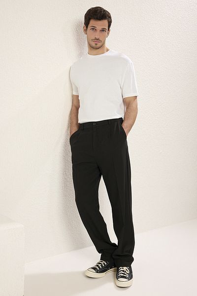 Trendyol Collection Black Wideleg Baggy Comfortable Fit Woven Fabric Pants Tmnss25Pl00009